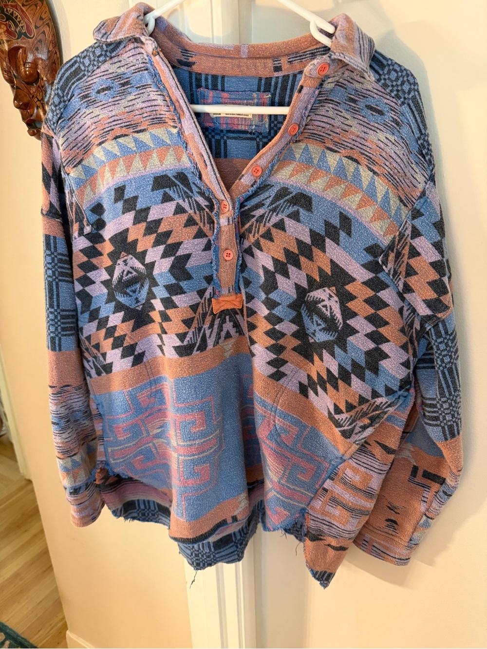 We The Free Aztec Pullover in Blue & Terra Cotta